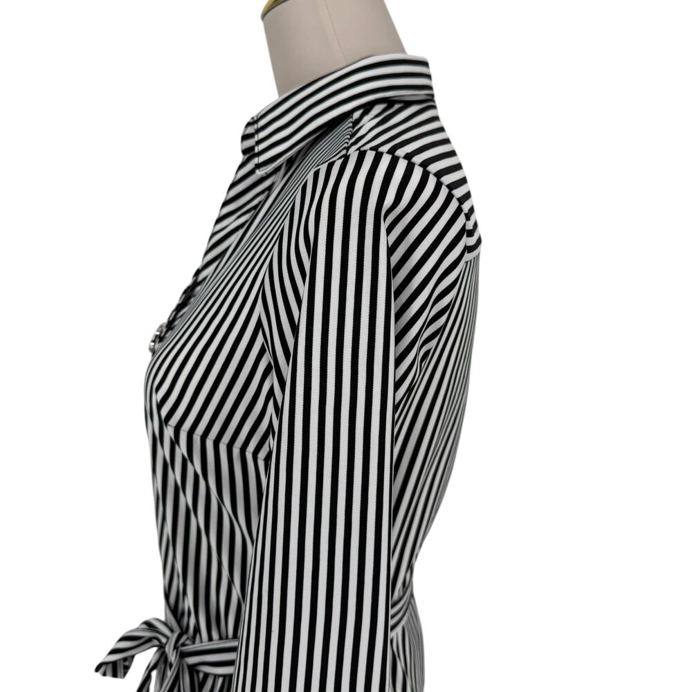 Striped Shirt Dress S Black White Belted Mlle Gabrielle Career Office Academia - Picture 7 of 16